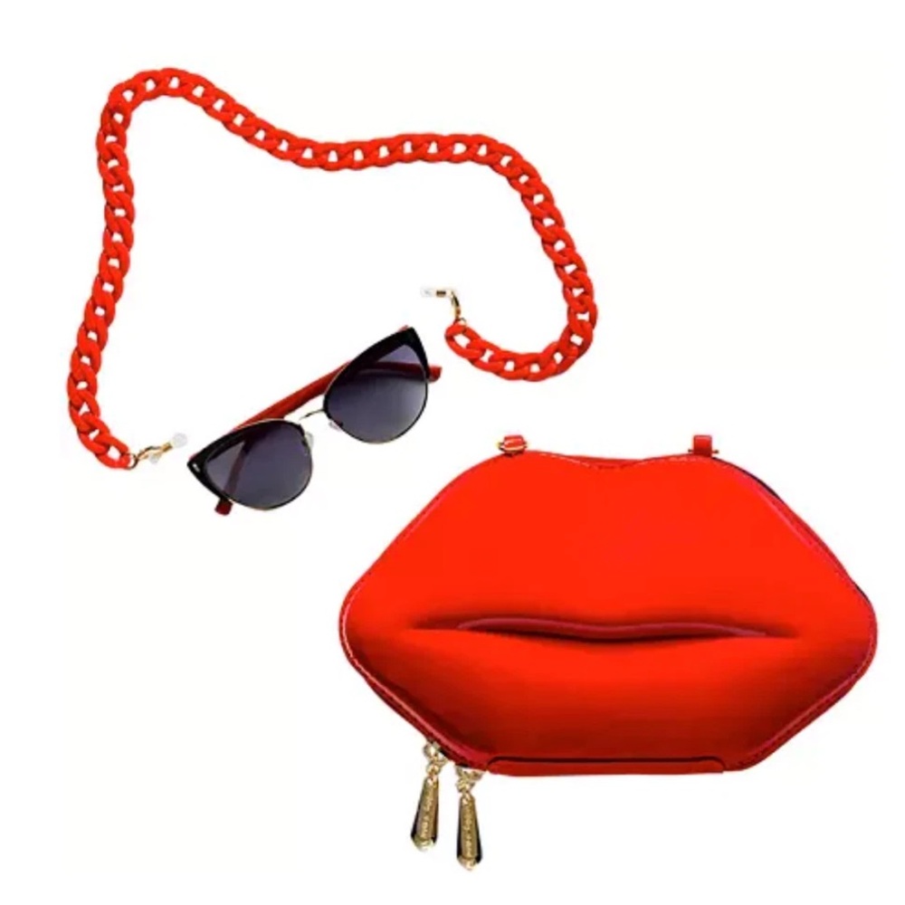 Betsey Johnson XOXO Metal Sunglasses Case & Chain Black And White NIB - Picture 3 of 13